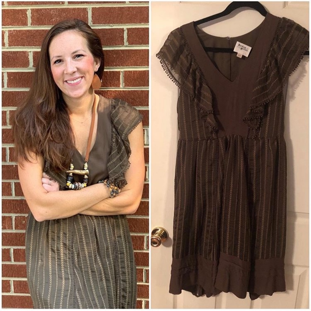 Anthropologie olive green ruffle dress